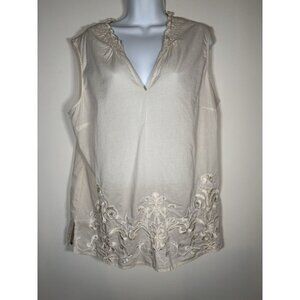 Dana Buchman 100% Cotton Embroidered Cream Lightweight Sleeveless Top Size XL